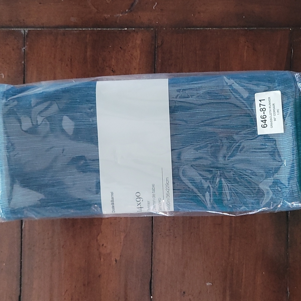 NWT Crate & Barrel Corsair Blue Table Runner 14x90